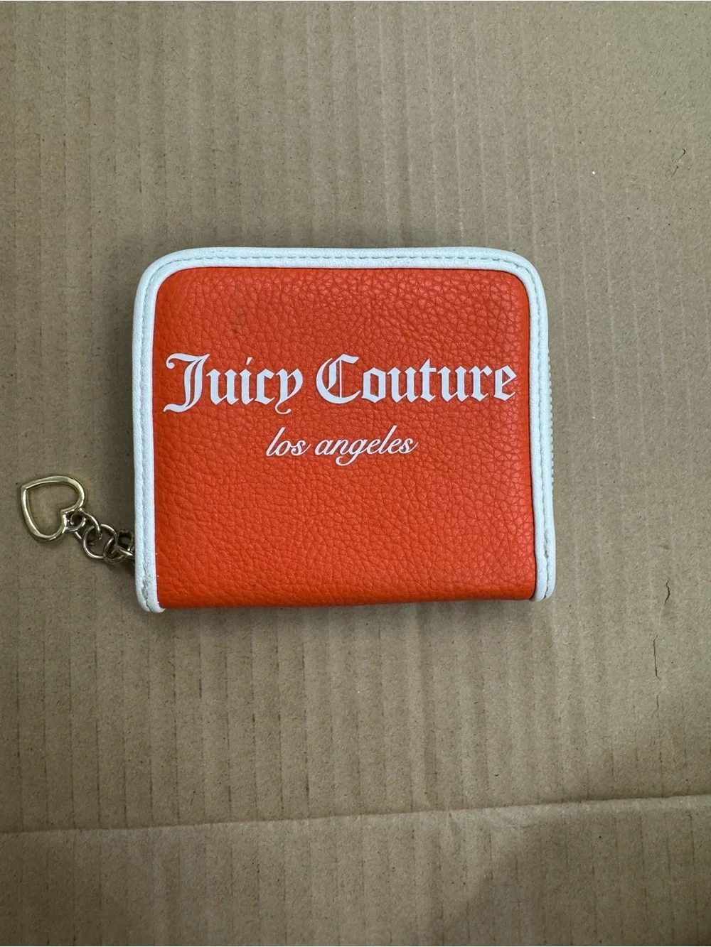 Juicy Couture Orange Wallet with White Trim and Gold Heart Charm